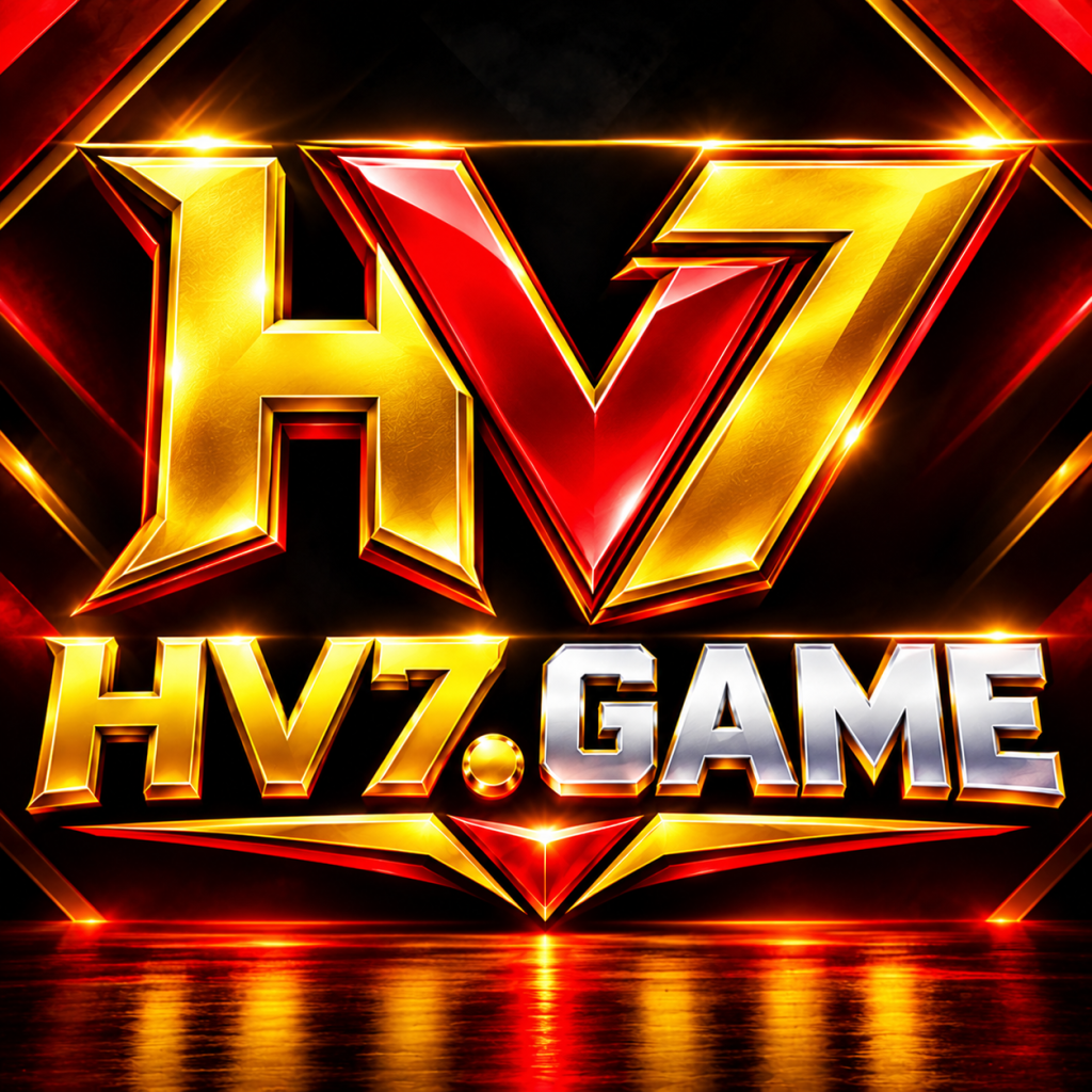 HV7 Game logo with golden and red gaming letters on a dark background