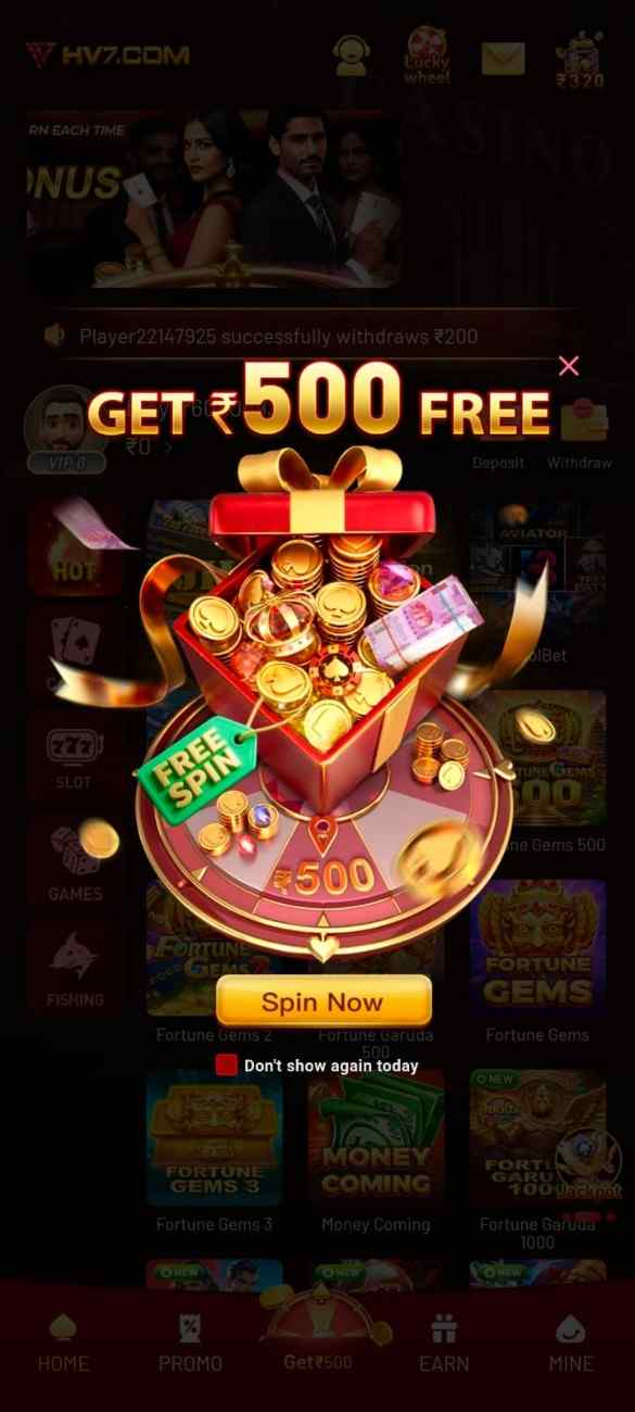 HV7 APK game promotional graphic with bonus offer and colorful gaming elements